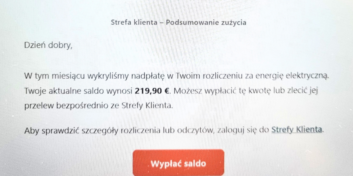 Przykład fałszywej wiadomości- wypłać saldo